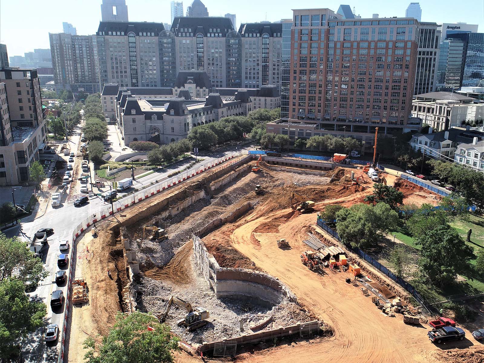 Early-stage Austin excavation featuring specialized drilling for soldier piles and rock nails by Oscar Orduno, Inc.