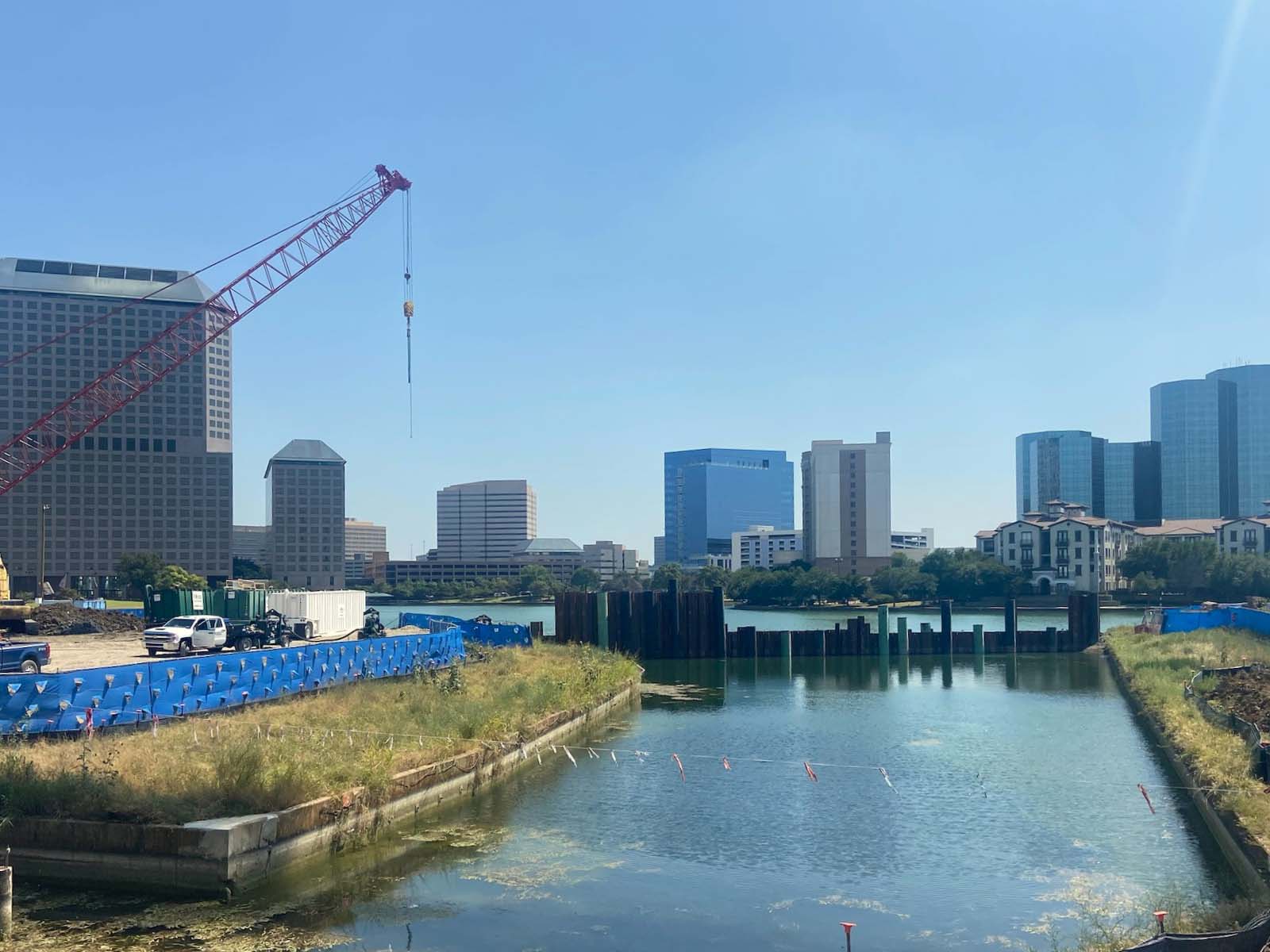 Oscar Orduno, Inc. installing a sheet pile coffer dam and performing deep foundation drilling for a waterfront urban development.