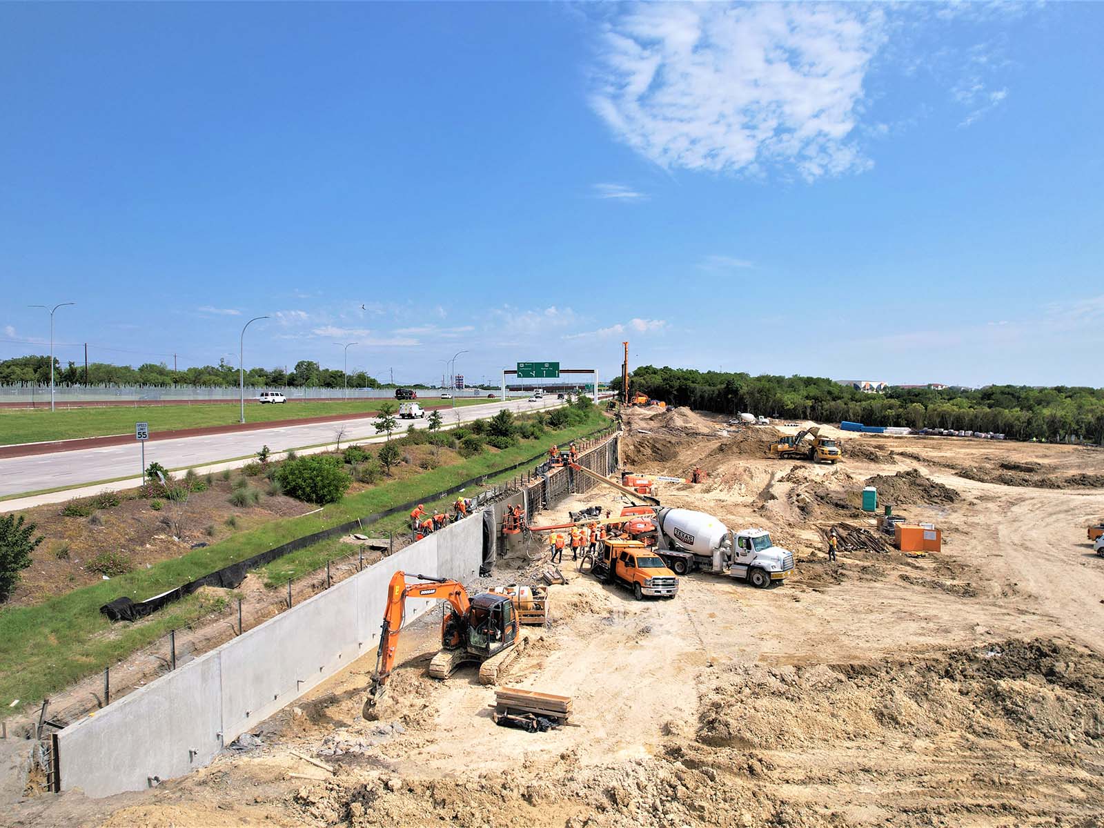 Oscar Orduno, Inc. performing structural concrete pours for a permanent drilled shaft wall and earth retention system in Austin, Texas.