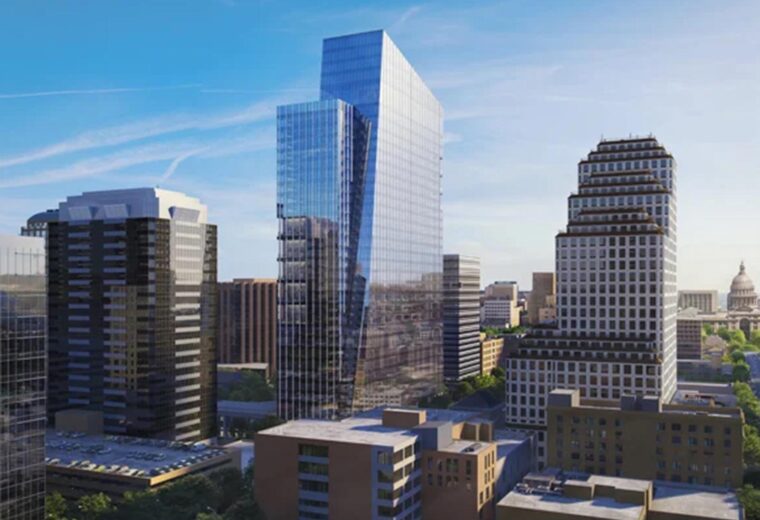 Architectural rendering of the Indeed Tower in Austin, TX, featuring specialty foundations and shoring by Oscar Orduno, Inc..