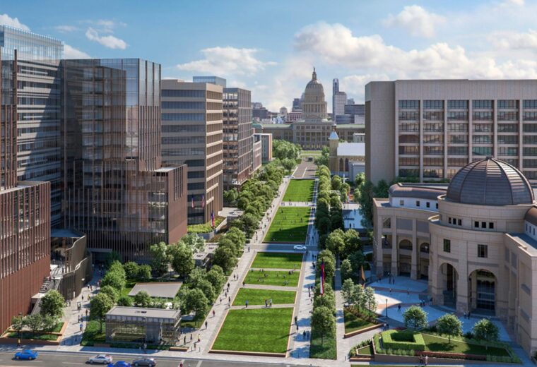 Rendering of the Texas Capitol Complex Phase I in Austin, showcasing the scale of the development supported by Oscar Orduno, Inc. geotechnical services.