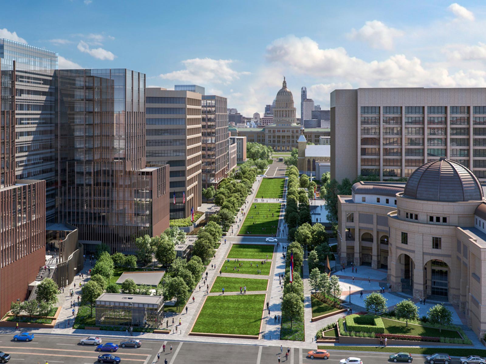 Rendering of the Texas Capitol Complex Phase I in Austin, showcasing the scale of the development supported by Oscar Orduno, Inc. geotechnical services.