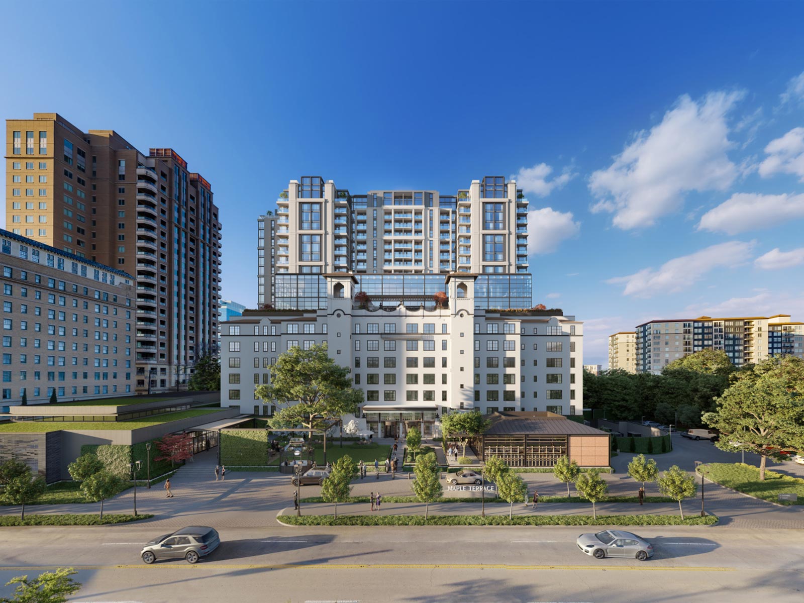 Rendering of the Maple Terrace redevelopment in Dallas, featuring specialty foundations and earth retention work by Oscar Orduno, Inc..
