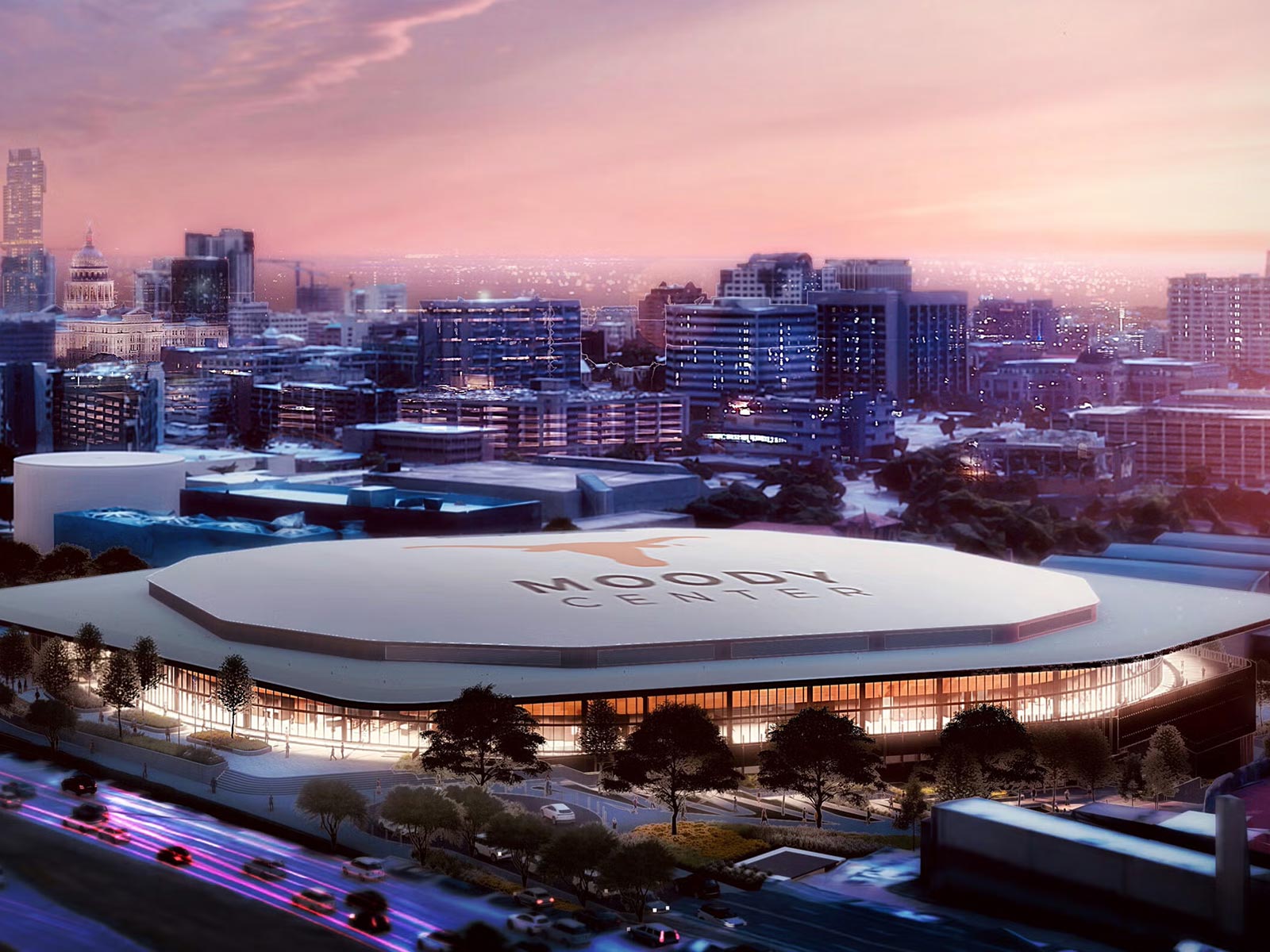 Rendering of the Moody Center at the University of Texas at Austin, featuring geotechnical and specialty foundation work by Oscar Orduno, Inc..